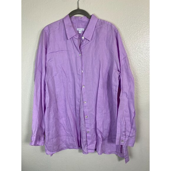 J. Jill Love Linen Essential Button Up Long Sleeve Tunic Top Size Large Purple - Picture 13 of 13
